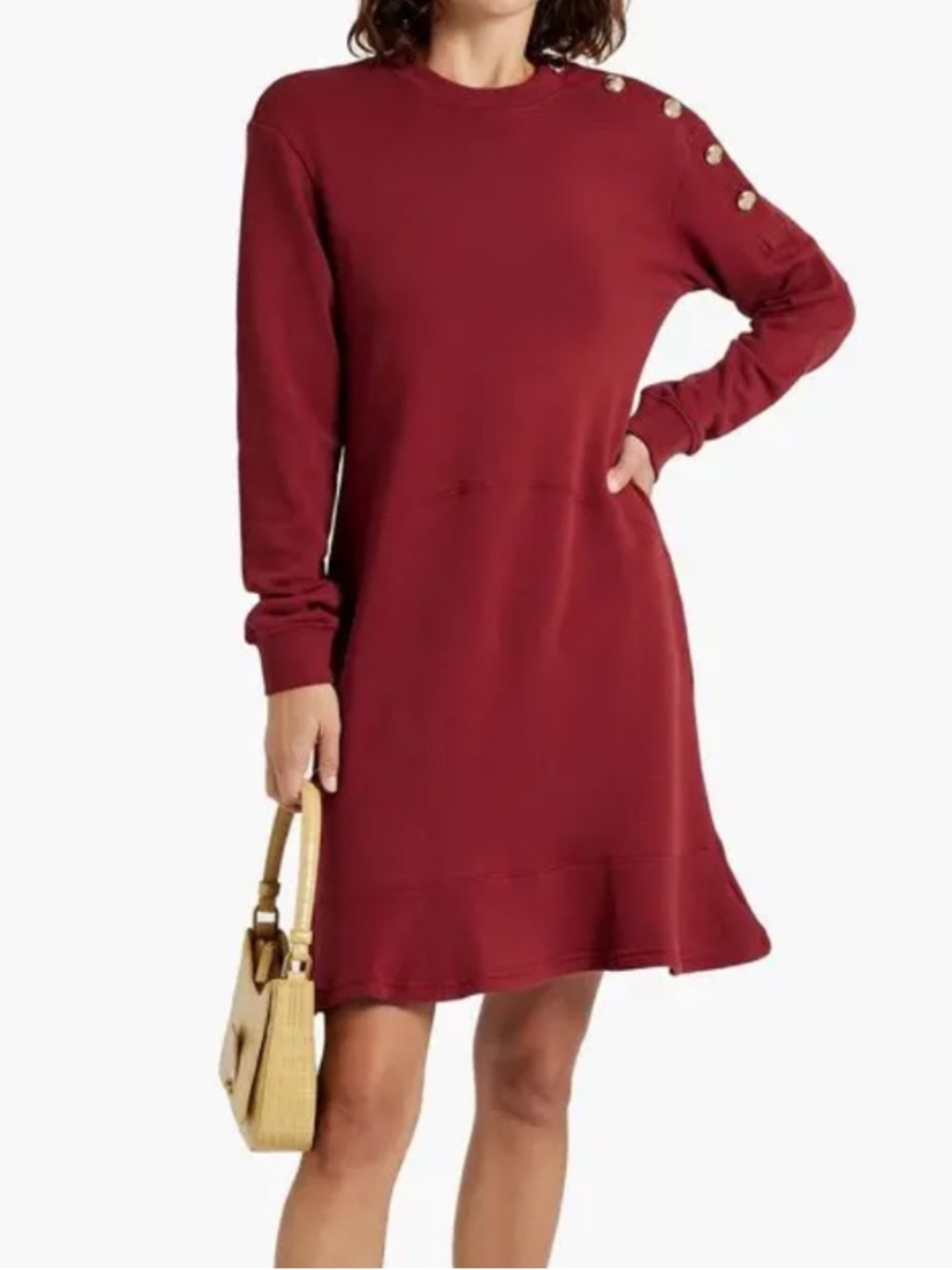 10 Crosby Derek lam Camden mini cotton dress clr claret gold button ruffle sz s